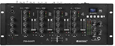 OMNITRONIC PM-444Pi 4-Kanal-DJ-Mixer mit Player & USB-Interface | 4-Kanal-DJ-Mixer mit Bluetooth, MP3-Player und USB-Schnittstelle