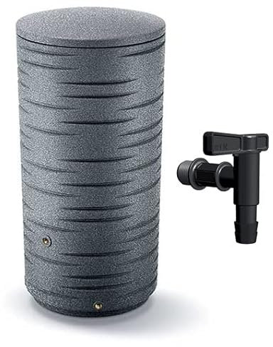 R.G. Regenwassertonne 290L Zylinder Grau, Polypropylen (PP) und Polyethylen (PE), 58cm x 120cm x 120cm, mit Wasserhahn und Messinggewinde, UV-beständig, für Garten und Hauswand