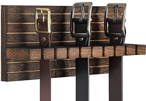 UGZOO Belt Organizer for Closet, Belt Hanger Wall Mounts to Hold 9 Belts Without Slipping, Space Saving Belt Rack for Closet Organization Includes Mounting Hardware (11.8” x 5.5” x 2.5”) (Brown)