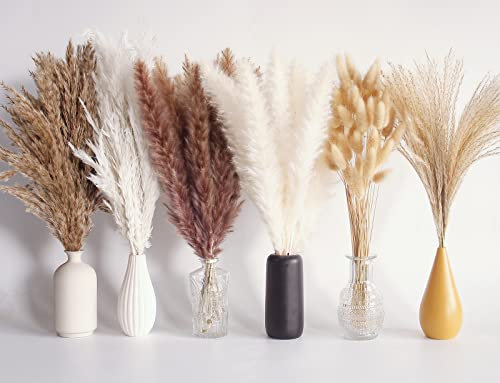 110 PCS Bouquet di Pampas Grass Essiccato, Decorazione da Tavolo Boho, Fiori Essiccati di Bunny Tails, Pompas Marroni, Pampas Grass Bianche per Matrimoni, Feste Rustiche, Decorazioni per Baby Shower