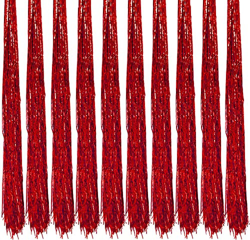 Oblique Unique® 10x Lametta Rot Glänzend für Weihnachtsbaum Baumschmuck Weihnachtsdeko Weihnachten Silvester Geburtstag Fasching Karneval Party Deko