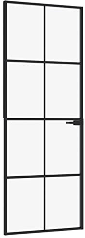 vidaXL Porta Interna Nera 76x201,5cm Vetro Temperato Alluminio Sottile