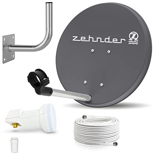 Digitale Camping Sat Anlage Spiegel 40 cm Single LNB 0,1 dB + Koaxialkabel 10m + Wandhalter Kabel Balkon Caravan Mobil Schüssel Antenne HD UHD 4K geeignet d