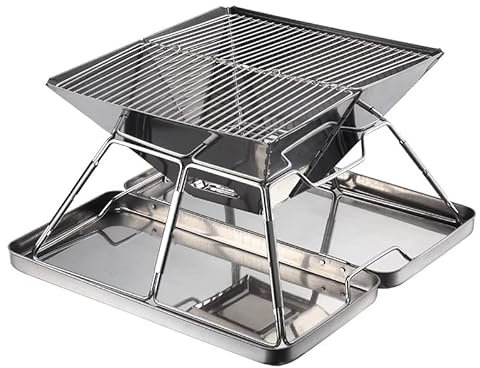 PODEC Folding Campfire Grill, Portable Grate with Carry Bag, Camping Fire Pit, 304 Stainless Steel Grill Gate, Lightweight Stable Space-Saving, for Camping Hiking BBQ Patio Backyard Beach