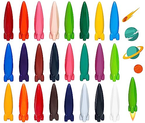 LandJoy wachsmalstifte,24 Farben Wachsmalstifte,Wachsmalstifte für Kleinkinder 1-10 Jahre，Einzigartige Wachsmalkreide，waschbare Buntstifte für Kleinkinder-24-Raketen
