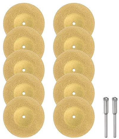 sourcing map 10pcs Diamond Cutting Wheel 50mm Titanium Coating Cut Off Discs Diamond Cutting Wheels Replacement with 2pcs 3mm Mandrel for Rotary Tools