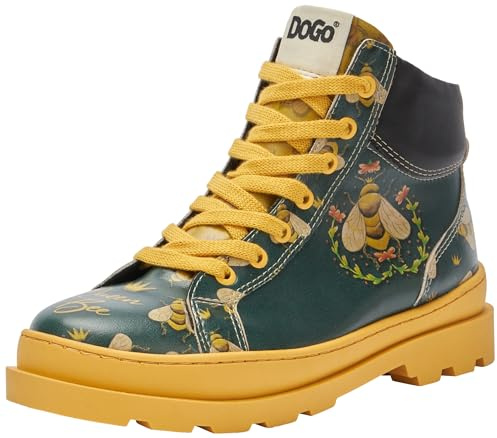 DOGO Kvinnors veganska läderstövlar - Queen Bee Motif-37, Beige färg, 37 EU