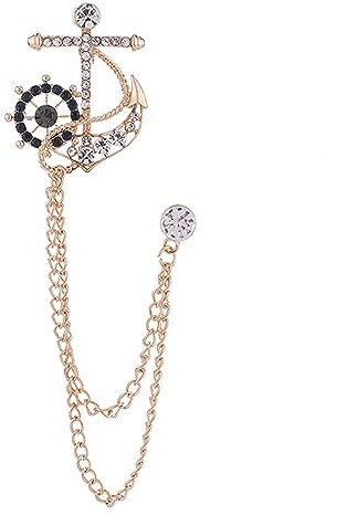 YAHOYA Anker Strasssteine Kristall Brosche Britischer Stil Quaste Kette Anstecknadeln Männer Anzug Kragen Anstecknadel Luxus Schmuck Zubehör