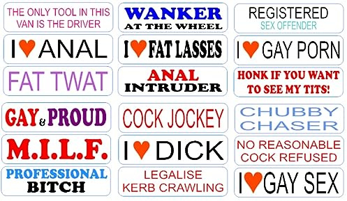 Concrete Sandwiches 18 x Tiny Rude Jokes Stickers/Decals 44 x 13 Millimetres Approx Printed on White Vinyl Simply Peel & Stick