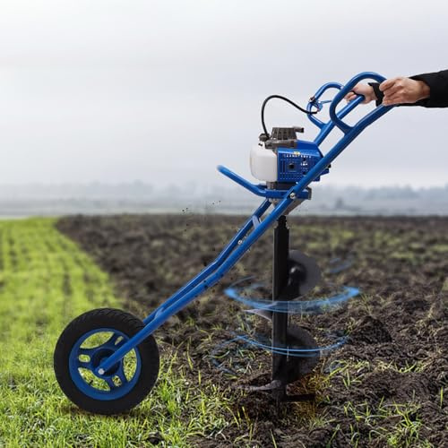 TFCFL 63CC 3HP Post Hole Digger Gas Powered Earth Auger Borer Ground Drill Wheelbarrow Gas Powered Post Hole Digger Earth Auger Borer Wheelbarrow w/ 11 Drill (Blue)