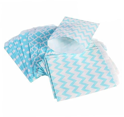 Mobestech Sacchetti di Carta per Dolci Stampa a Righe, Pois e Onde, 48 Pezzi, per Feste, Matrimoni, Sacchetti Regalo Resistenti per Caramelle e Premi Pinata