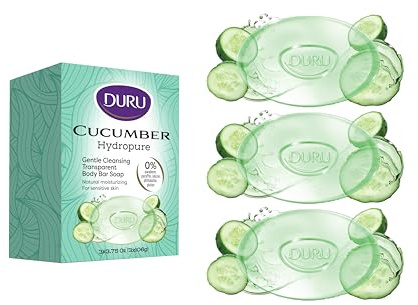 Duru Cucumber Glycerin Bar Soap Cleansing Bar Moisturizing Sensitive Skin - Vegan Transparent Paraben Free Alcohol Free Silicone Free Phthalete Free Gluten Free Body Wash - 3 Pack