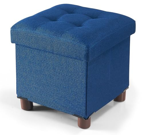 BRIAN & DANY Sitzhocker mit Stauraum 32 x 32 x 32.5cm, Hocker mit Stauraum und Deckel mit Holzfüßen, Blau