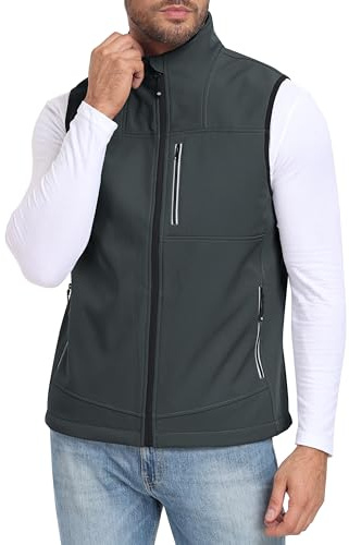 MoFiz Chaleco Trabajo Hombre Chaleco polar Chaqueta Ligera Sin Mmangas al aire Libre Chaleco de Trabajo con Cremallera Gris -83 XL