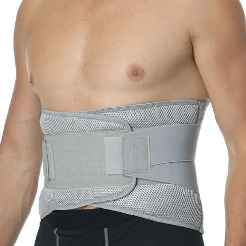 NEOtech Care - Rückenbandage für die Lendenwirbelsäule - verstellbare Kompression - atmungsaktiv - für Haltung, Gewichtheben (Grau, M)