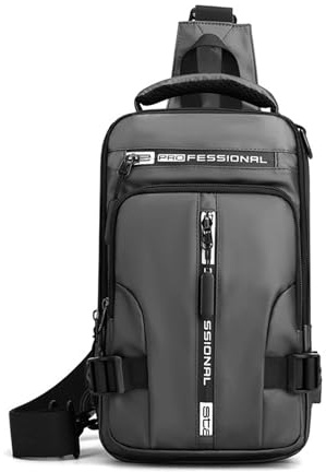FANDARE Men Sling Crossbody Backpack Crossbody Bag for Men One Strap Motorcycle Chest Bag Cover Pack for Hiking Cycling Travel Outdoor Sport Small Casual Backpack with USB Charger Port Nylon Gray
