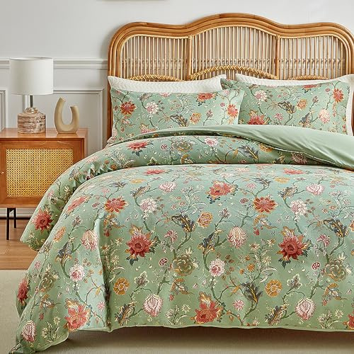 GETIYA Elegant Blumen Bettwäsche 135x200 Mädchen Damen Bettbezug Blümchen Floral Muster Bunt Pflanzenmuster Deckenbezug Einzelbett Weich Mikrofaser Wendebettwäsche mit 1 Kissenbezug 80x80