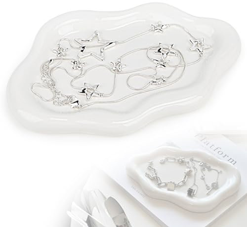 DBREAKS Keramik Schmuckschale, Wolke Kleiner Schmuckteller, Schmucktablett, Schlüsselschale, Ring Dekoschale, Schale Deko, Deko Tablett, Schmuck Deko, Kosmetikschale, für Frauen Geschenk,(Weiß)