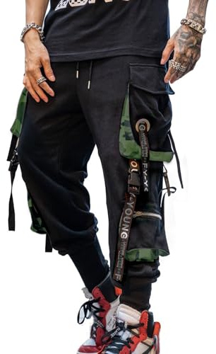 Hello MrLin Men's Jogger Pants Punk Cargo Baggy Techwear Hip Hop Harem Pants Streetwear Tactical Track Pant