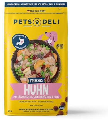 Pets Deli Classic Trockenfutter für Hunde mit Huhn & Süßkartoffel, 2kg | Viel frisches Hühnerfleisch, ohne Fleischmehl, gut verträgliche Rezeptur, getreidefrei, ohne Zucker, Premium Qualität
