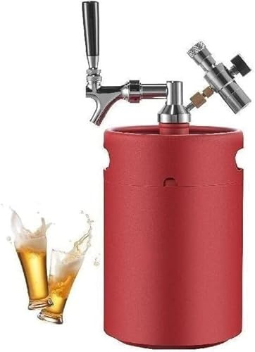 HAODUOO Distributeur de Tour de bière Brassage à Domicile 3.6/2/5/8L Mini Growler en Acier Inoxydable régulateur de Robinet réglable Distributeur de bière Pression Accessoires de Barre(Red,3.6L)