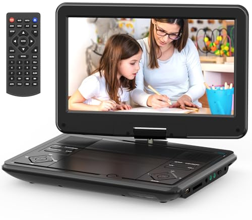SQQBZZ 12.5” Portable DVD Player with 10.5” Large HD Screen, 4-6 Hours Rechargeable Battery, Dual Speakers, Region Free, Remote Control, Support Multiple Disc Formats Sync TV, USB/SD, Black