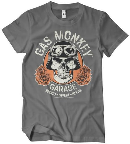 Gas Monkey Garage Offizielles Lizenzprodukt Skull Herren-T-Shirt (Dunkelgrau), Medium
