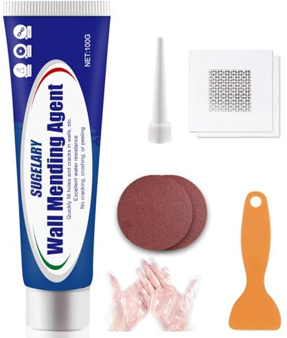 Sugelary Wall Repair Cream, Waterproof Wall Mending Agent, Quick Drying Wall Repair Paste Kit Effectively Repair Wall Scratches, Nail Holes, Cracks, Graffiti, Renovation Solutions (1pack whit patch)