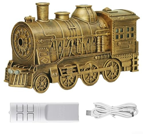 Hasaller Aromatherapy Humidifier Steam Train Essential Oil Diffuser with Light 300ml Retro Train Humidifier Retro Steam Train Humidifier for MINI Humidifier with Remote Control(Copper colored)