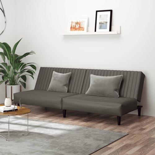 Homgoday Schlafsofa 2-Sitzer Grau Kunstleder Klappsofa Loungesofa Bettsofa Bettcouch Sofa Couch Sitzsofa Sitzmöbel Gästesofa für Wohnzimmer Büro