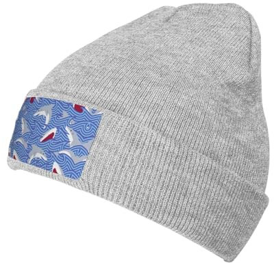 LimPac Foraging Fish Unisex warme Beanie, Strickmütze, Winter, weich, lässig, Zopfmanschette, Totenkopfmütze mit lokalem Druck, Grau, Einheitsgr��e