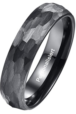 Vakki Gehämmerter Ring Schwarz Wolfram Ringe Herren Ring Wolframcarbid Schwarz Ring Herren Schwarz Gebürstet 4/6/8mm Größe 49 bis 70(15.6-22.3)