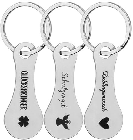 Aisikoo 3 Stück Einkaufswagenlöser Personalisiert, Metall Einkaufswagenchip, Einkaufschip Schlüsselanhänger, Abziehbar Einkaufswagen Chips, Einkaufschip zum Rausziehen