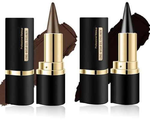 2 Pieces Brown & Black Eyeliner Cream - Smoky Eyeshadow Pencil Set, Highly Pigmented Long Lasting Smudge-proof Shimmer Cream Eyeshadow Pen for Women (#02+04)