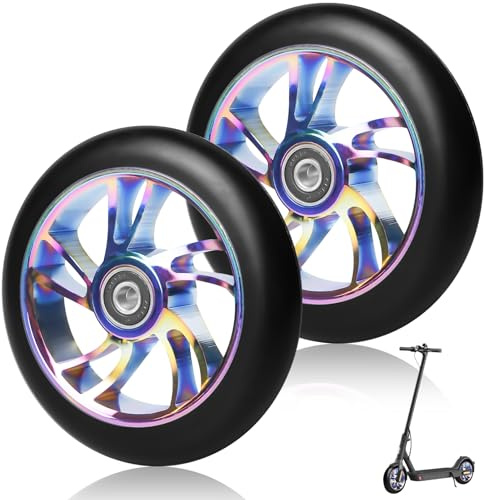 2Stück Stunt Scooter Rollen 110 mm, Bunt Scooter Ersatzräder, 88A Rollerräder für Stunt mit ABEC-9 Lager Aluminium Speichenkern, ErsatzräderScooter Räder für allerlei (Farbe, Zehn)