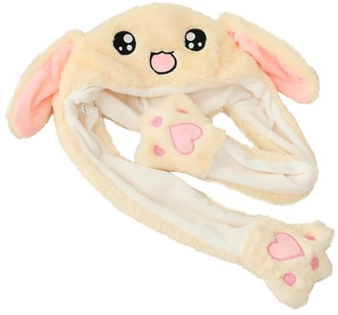 CHICAMPERA 1stück Bewegliche Ohren Hasen-haube Plüsch Bunny Hut Beige Kuschelige Tiermütze Für Fotos Und Kostüme Für Erwachsene