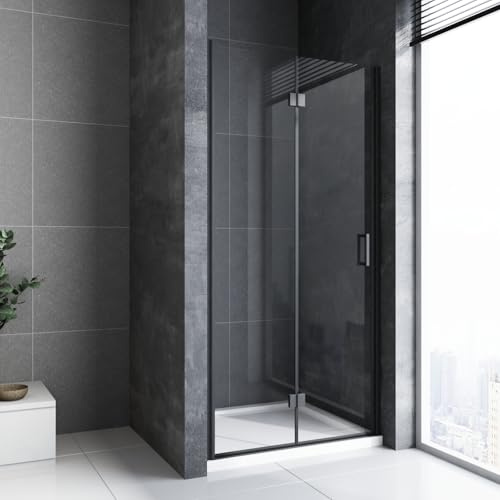 Duschtür 120cm Falttür Nischentür Schwarz Drehfalttür Duschabtrennung 180° Falttürkabine 6mm NANO ESG Sicherheitsglas Nische Dusche Höhe 195cm