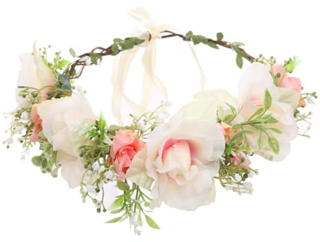 Cabilock Blumenkranz Haarband mit Künstlichen Rosen Kopfschmuck für Hochzeiten Partys und Bühnenauftritte Handgefertigte Blumenkrone für Damen Bequem und