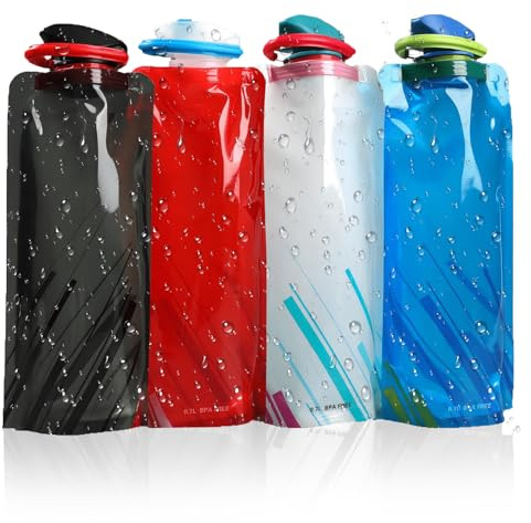 Pynzeka 4 Pièces Bouteilles d'Eau Pliable Bouteilles D'eau Flexibles pour Randonnée Aventures Voyages Camping (Multicolores)