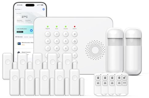 Alarme Maison sans Fil WiFi 4G Kit 17 pcs - Système de sécurité sans Fil la Intelligente Extensible Facile à configurer Surveillance d'alarme Compatible Alexa pour Maison la Boutique Appartement