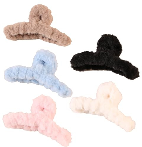 5 Stück Plüsch-Haarspangen, 5 Farben, Länge 11 cm, weiche und flauschige Haar-Accessoires