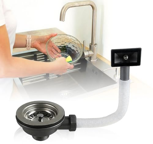 Kitchen Sink Waste Kit, Stainless Steel 114mm Sink Overflow Kit with Square Drain Cover Universal 1.1/2 Interface for Home Kitchen Balcony Sink