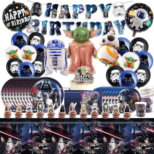 Luftballons Geburtstagsdeko, 92PCS Partygeschirr Set Deko Geburtstag Pappteller Kindergeburtstag Banner Partyzubehör Tortendeko Party Deko Party Tischdecke Becher Geburtstagsdeko Mädchen