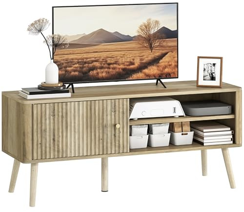HOMCOM Mueble de TV con Puerta Acanalada hasta 55 Pulgadas 115 cm Roble