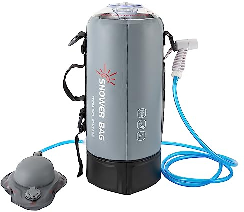 Hurrylying Campingdusche Solardusche Gartendusche mit Pumpe 12 L Schwarze PVC Sonnen Dusche mit Luftpumpe & Abnehmbarem Schultergurt Tragetasche, für Outdoor-Camping Geschirr SpüLen, Wandern & Camper