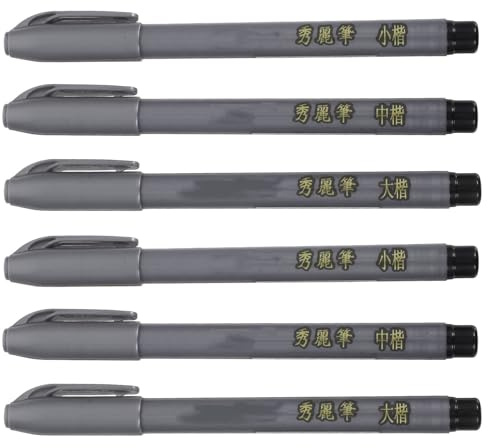 MUELODSIC 6 piezas Plumas Pincel Caligrafía Negra Punta Suave para Escritura Ligeras y Estables para Principiantes y Proyectos Creativos