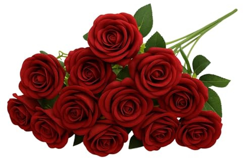 12Pcs Wachsrosen, KüNstliche Rosen, Kunstblumen, Deko Blumen, KüNstliche Rosen Wie Echt, Single Long Stem Fake Rose Seide Braut Hochzeitsstrauß Realistische Blume FüR Hausgarten Party Hotel BüRo Dekor