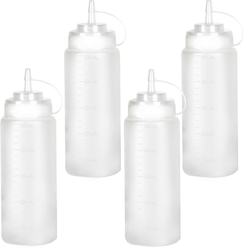LiuHancsqd 4 Stk 500ml Quetschflasche, BPA-frei, für Soßen & Öl | Wiederverwendbare Dosierflaschen mit Kappe für Ketchup, Mayo, Senf & Dressings. Auslaufsicher & lebensmittelecht