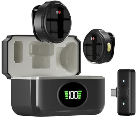 LIXSAZSE Microfono a clip wireless con cancellazione del rumore e rilevamento audio nitido, display digitale a LED per il livello della batteria, ABS facile da usare, Tipo-c