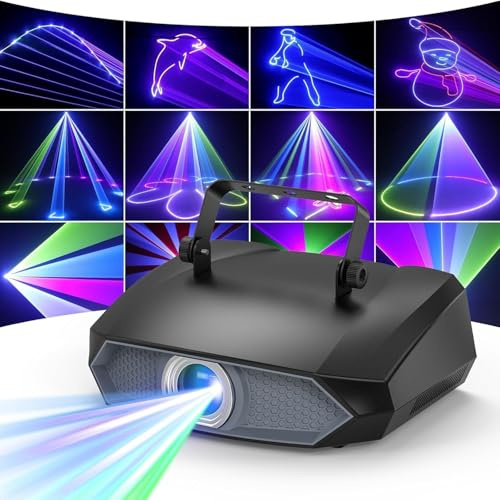 Discolicht Partylicht, Eingebauter Akku 2W 3D DIY Animationslicht mit Bluetooth App, DJ Licht mit DMX512, Geeignet für Party, Club, Bar, Halloween, Weihnachten